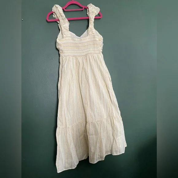 GAP- midi dress sleeveless tiered metallic stripe cotton blend puff strap ruched - Picture 14 of 16